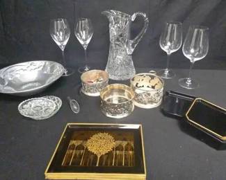 CT388VMid Century Japanese Laquereware With Crystal And Silver Plated Holders