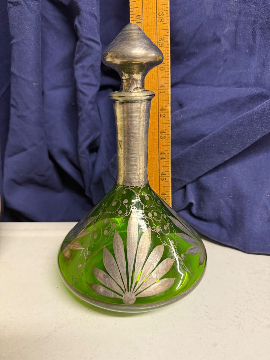 Green Decanter, Stopper has damage $15.00