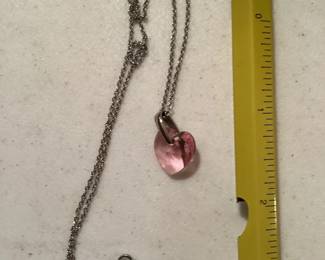 Sterling Silver Chain with Pink Stone Heart Pendant $18.00