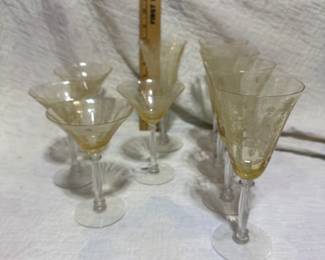 8 Yellow Top Clear Stem Glasses $16.00