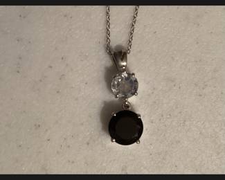 Sterling Silver 20" Chain with Clear and Black Stone Pendant $24.00