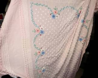 Pink and Blue Chenille Blanket $28.00 (has some fraying)