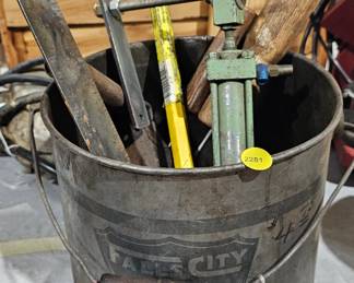 BUCKET WITH VINTAGE TOOLS