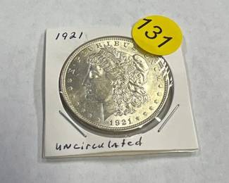 SILVER UNCIRCULATED PEACE DOLLAR COIN 1921