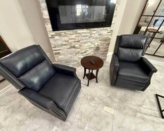 Leather reclining swivel chairs with nail head accents