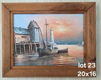 Wood framed vintage oil painting on canvas 