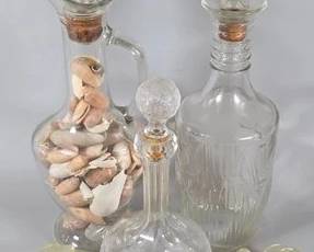 Glass decanters and fruit shaped bowls