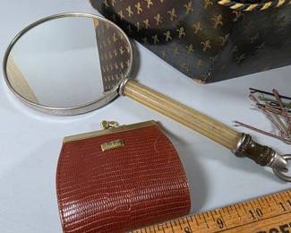 Vintage handheld mirror and Liz Claiborne change purse
