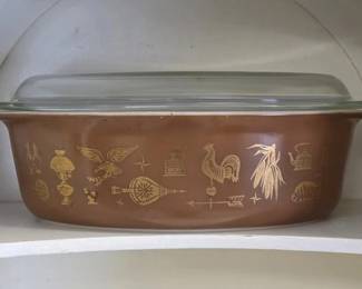 Pyrex Early American casserole with lid