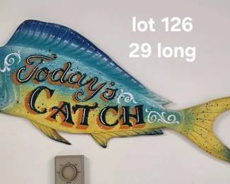 Wooden carved and painted fish sign