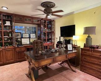 Campaign desk with leather top