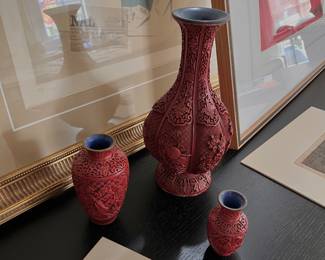 antique chinese cinnabar lacquer vessels 