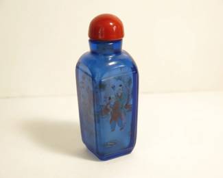 Reverse Painted Four-Sided Sapphire Chinese Snuff Bottle