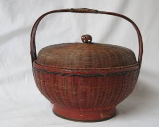 Antique Chinese Lidded Woven Bamboo Basket