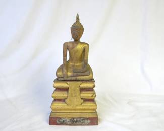19th C. Wooden Gilt Thai Mandalay Seated Buddha
