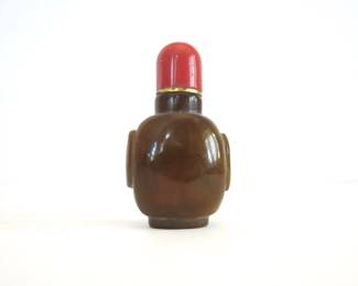 Vintage Agate and Coral Top Chinese Snuff Bottle