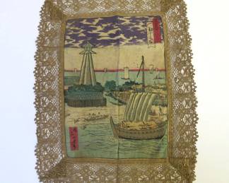 Chinese Silk Hand Painted Watercolor Lace Doily