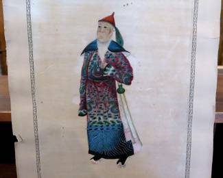 19th C. Chinese Sunqua Gouache Portrait of A Nobleman on Rice Paper