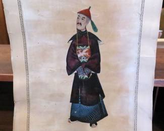 19th C. Chinese Sunqua Gouache Portrait of A Nobleman on Rice Paper