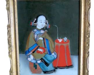 Late 19th C. Reverse Painting of a Woman