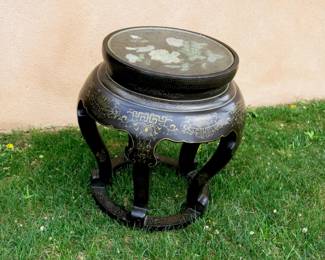 Vintage Chinese Black Lacquer Garden Stool 