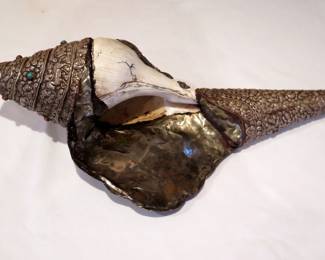 Tibetan Ceremonial Silver Shankh Conch Shell