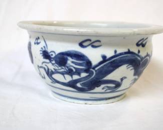 Late 19th C. Blue & White Chinese Dragon Porcelain Censer