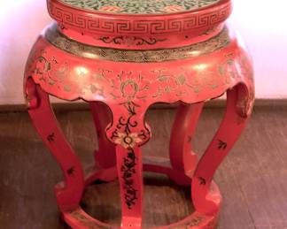 Vintage Chinese Red Lacquer Blossom Garden Stool