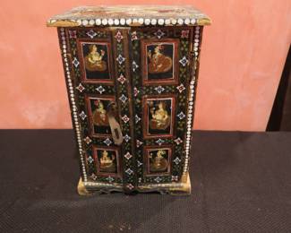 Early 19th C. Hand-Painted Mughal Style Miniature Wedding Chest