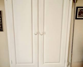White Wood Armoire with Removable Pedestal Top 18” D x 68” H (without pedestal top) 76” H (with pedestal top)