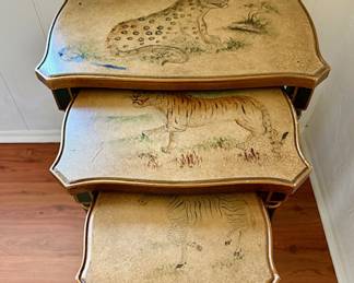 Vintage Wood Painted Stacking Tables 