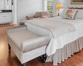 Vintage French Provincial Queen Furniture Suite: Headboard / 9-Drawer Long Dresser 21" W x 76" L / 6-Drawer Chest / 2-Drawer Nightstand (2)