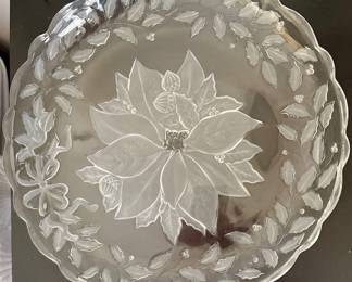 Large Round Cut Crystal Holiday Platter