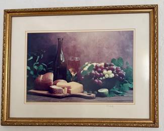 Gold Framed Wine, Cheese, Fruit Lithograph 18' x 24"
