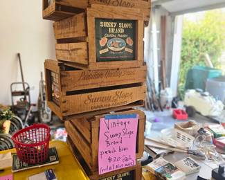 Vintage peaches crates
Leftover from last week's estate sale $15 each regular size, 1 double deep crate $25