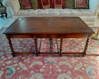 Twisted wood coffee table with leather top - Mitchell Litt