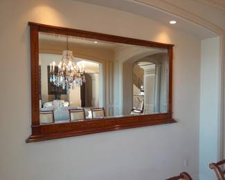 Fantastic Italian wood inlaid beveled mirror