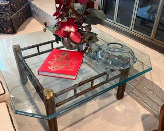 glass top coffee table with rattan base