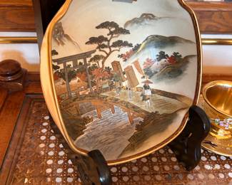 delicate, hand painted bowl and stand from Asia