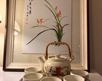 Asian flare, framed art and tea set