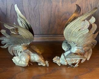 vintage brass fighting roosters