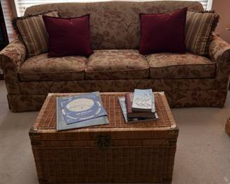 sleeper sofa, wicker trunk