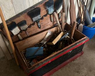 Handmade tool box full of old tools