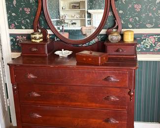 Antique Cherry Dresser with Wishbone Mirror