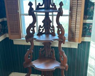 Antique Carved Walnut Corner Etagere