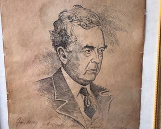 Vintage Sketch - gift to Tom White Crigler, Jr., and signed