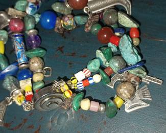 Western multi strand Bracelet with  semi precious stones and 9 Sterling Charms.