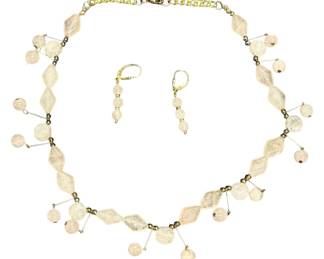 14K Gold Earrings Necklace Set 