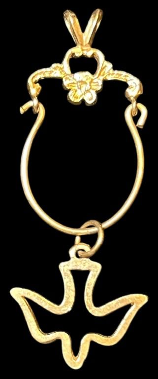 14K Gold Dove Faith Pendant 1.85g 