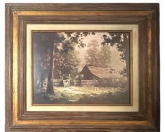 Vintage Rustic Cabin Framed Print 